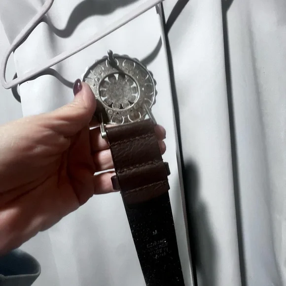 Vintage Style Genuine Leather Studded Belt Boho Western Medallion Buckle - Picture 2 of 8